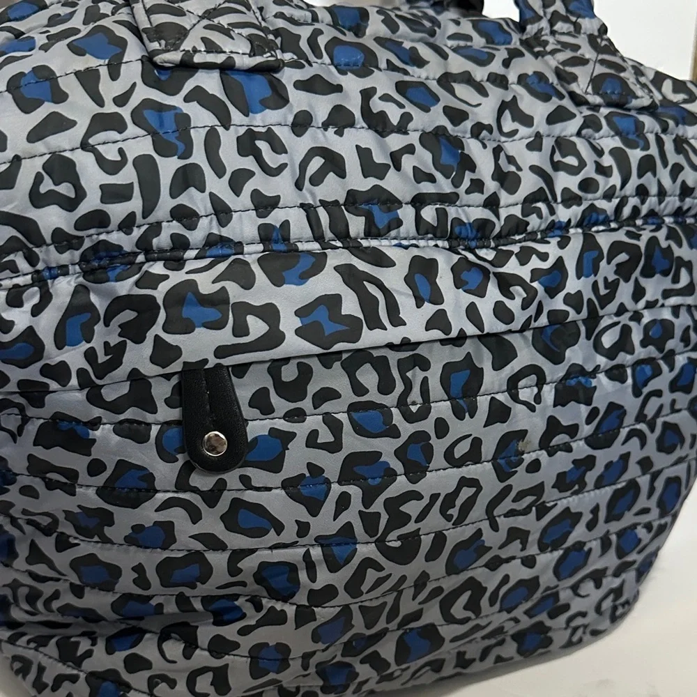 SONDRA ROBERTS Stylish Squared Leopard Print Tote Bag - Gray and Blue EUC